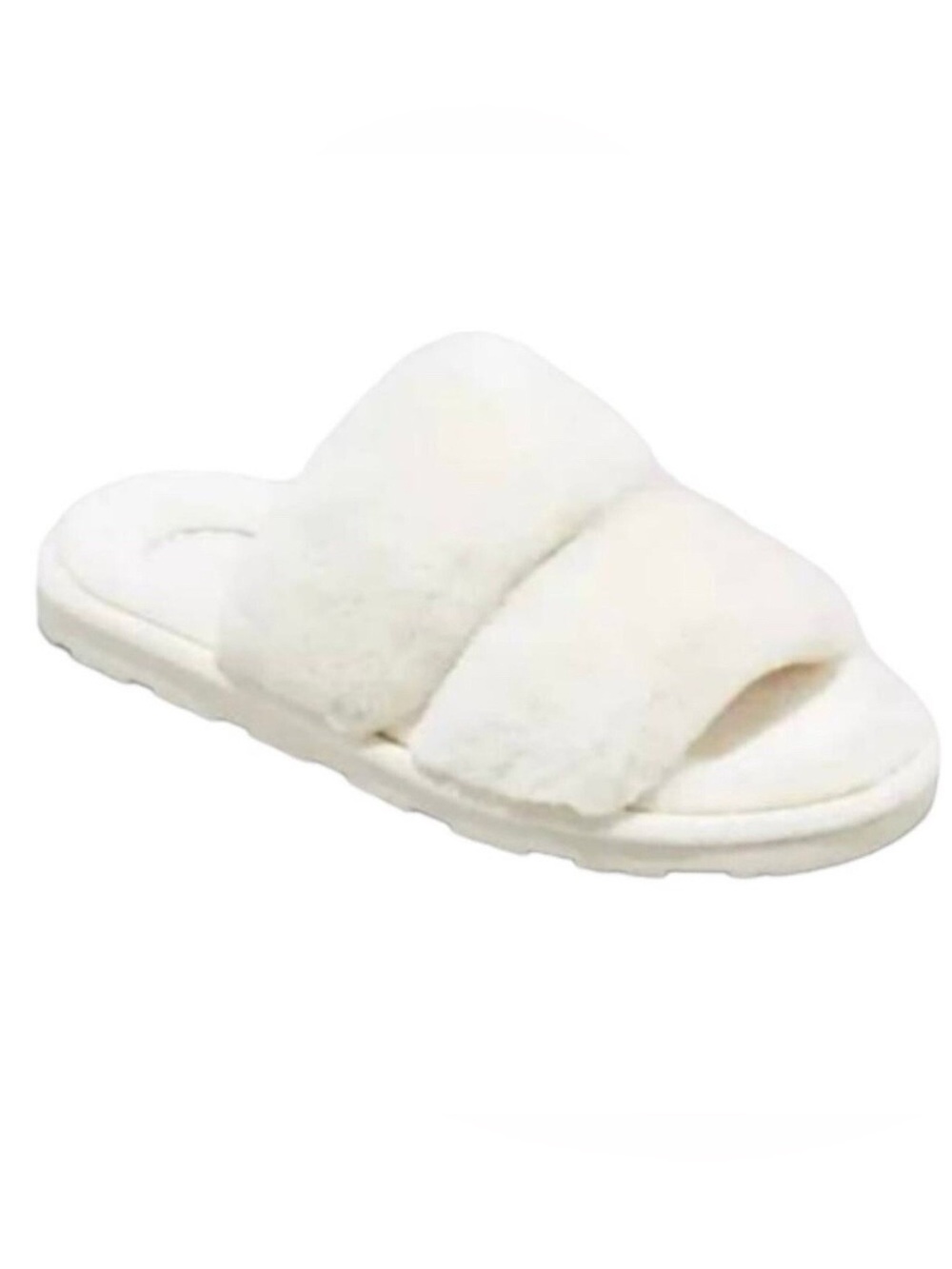 STARS ABOVE Fuzzy Off White Women's Royal White Slide Slippers